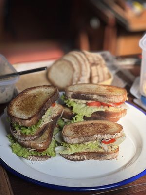 Vegan “tuna” salad sandwich  at Eco Sailors in Lipari