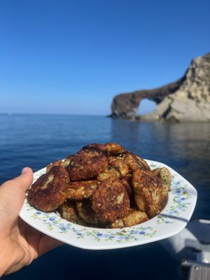 frittelle di melanzane at Eco Sailors in Lipari