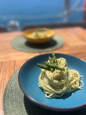 pasta con asparagi
 at Eco Sailors in Lipari