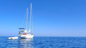 Luna on the great blue sea at Eco Sailors in Lipari