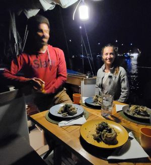 Outdoor dining al fresco at Eco Sailors in Lipari