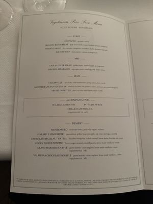 Vegetarian menu   at Sails in Naples