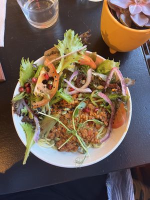 Spaghetti med “göttfärssås"  at Nomi the Karakal in Malmo