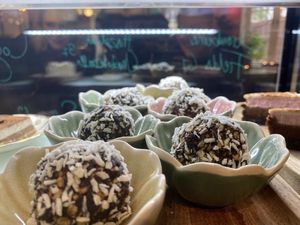 Hazelnut chocolate ball, suger free and gluten free and delicious!!!  at Nomi the Karakal in Malmo