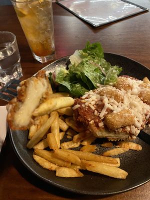 Vegan chicken was weird texture, but the whole dish was delicious . at Cornish Arms in Brunswick