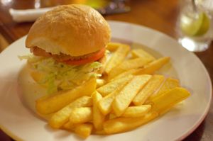 Vegan chicken burger at Cornish Arms in Brunswick