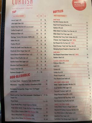 All tap items vegan, the rest are specified if not or if vegan option!   at Cornish Arms in Brunswick