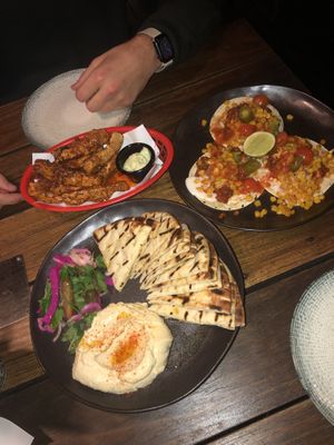 Korean chick’n ribs, tacos, and hummus plate. Delish!!  at Cornish Arms in Brunswick