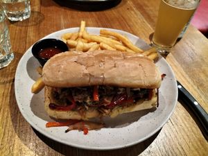 Vegan Philly steak sandwich with a Heaps Normal to wash it down at Cornish Arms in Brunswick