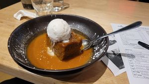 Sticky date pudding with coconut icecream at Cornish Arms in Brunswick