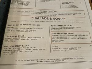 Menu  at Riff Raff Brewing Company in Pagosa Springs