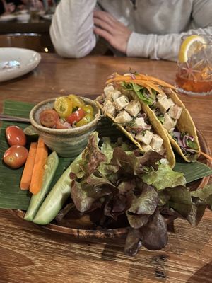 Tacos stuffed with Thai style salad served with guacamole crispy tofu  at THE HOUSE by Ginger in Chiang Mai