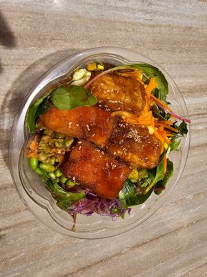 Tempura tofu poke bowl at Niko Niko Adelaide St in Brisbane