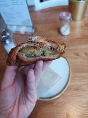 Mmmmh such a good pastry I think it's a croissant filled with almond and bits of chocolate at Nöje   in Brussels