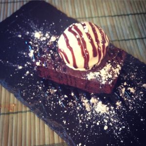 vegan chocolate brownie! at Samphire Brasserie in Plymouth