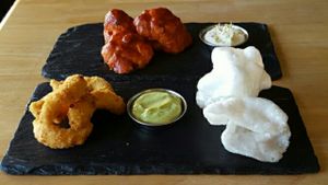 Cauliflower buffalo wings starter, and prawn starter with avo cream dip (swap in)  at Samphire Brasserie in Plymouth