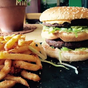 The huge Bigger Moc with fries at Samphire Brasserie in Plymouth