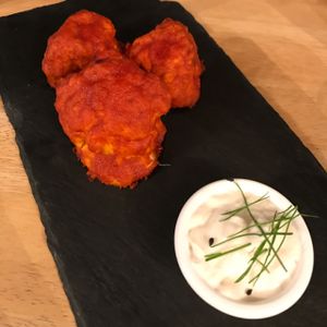 buffalo cauliflower wings and garlic mayo at Samphire Brasserie in Plymouth