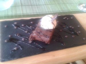 vegan gluten-free brownie with ice cream! at Samphire Brasserie in Plymouth