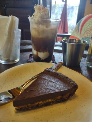 Pistachio chocolate yummy and coconut coffee at Fika Cafe in Hoi An