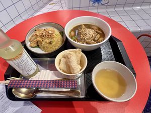 Noodles, rice and drink. Came with extra bits   at V Street - Emsphere in Bangkok