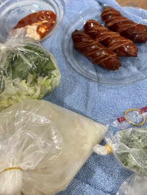 Grab order: veg sausage, congee, and soup  at Nhà Hàng Chay Link Vegan in Da Lat