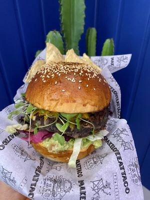 veggie burger with black bean patty  at TacoBar in Budapest