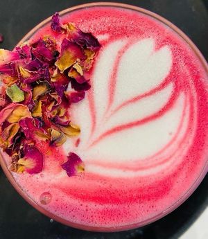 Beetroot latte at Oat Restaurant Cafe in North London