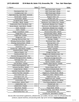 Herb list page 2 at Crossville Herb Shop in Crossville
