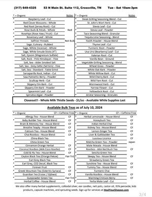 Herb list page 3 at Crossville Herb Shop in Crossville
