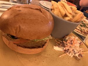 Vegan burger chips and coleslaw   at Coltello Lounge in Cramlington
