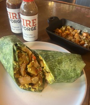 Vegan Golden State Sunrise Burrito & Sweet Potato Hash  at Fire by Forge in Hartford