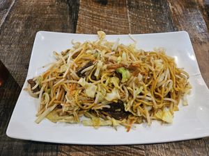Beef chow mein at Vegan District Asian Eatery in Anaheim
