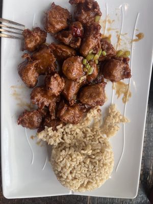 Orange chicken  at Vegan District Asian Eatery in Anaheim