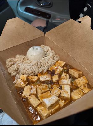 Mapo Tofu with Vegan Poached Egg at Vegan District Asian Eatery in Anaheim