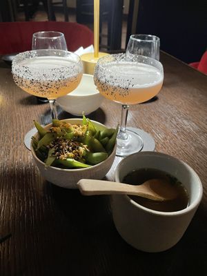 Starters - edamame & miso soup  at Boom Boom Room in Brisbane