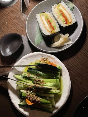 Cucumber dish & tofu onigirazu   at Boom Boom Room in Brisbane