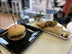 Cheeseburger and mushroom wrap  at VeGaNuTi in Yeovil