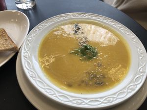 The very pleasant pumpkin soup  at VeGaNuTi in Yeovil