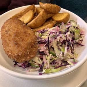Fries with 'chicken'  at VeGaNuTi in Yeovil