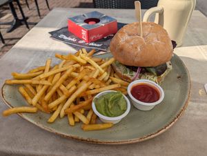 Hard fries and burger wasn't great, looks nice though 😂 at Tijuana in Kleve