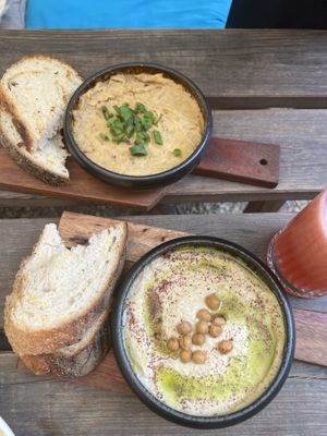 Hummus and eggplant salad  at Acuarela in Bucharest