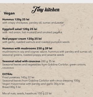 Vegan menu  at Acuarela in Bucharest