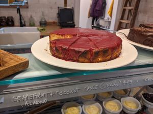 Vegan grapefruit, almond and coconut cake at La Cime Deli in Edinburgh