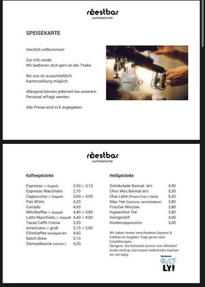 Speisekarte  at roestbar am Ring in Muenster