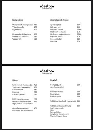 Speisekarte  at roestbar am Ring in Muenster