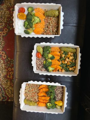Lunch bowls rice or quinoa based with beans and vegetables  at Nest  in Yerevan