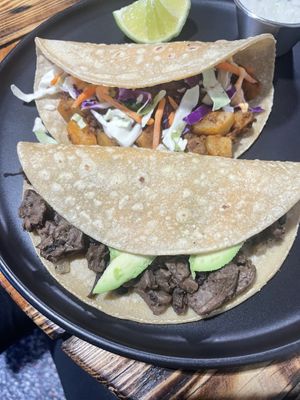 Papas con chorizo & carne asada taco  at Ùumbal by Health Buddy in Chula Vista
