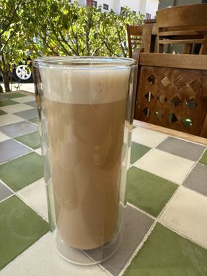Coconut chai with almond milkk  at Clover Coffee + MarketPlace in Oranjestad