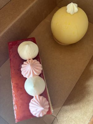 Strawberry and lemon opera and passionfruit rocher. Always amazing!   at GingerSnap Patisserie in West Melbourne